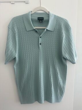 Club Monaco Men’s Light Mint/green Cable Knit Polo Shirt